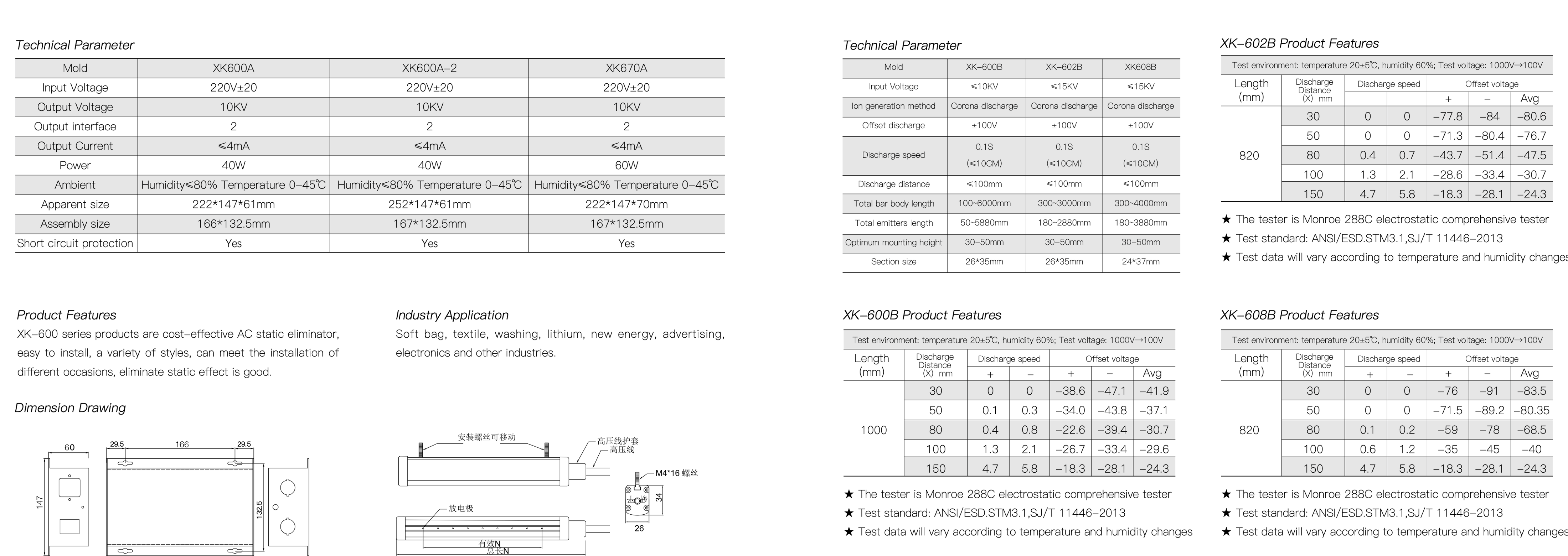 XK600 catalog dimension drawing and performance table